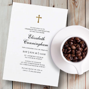 Confirmation For Her Minimalist Gold Cross Invitation