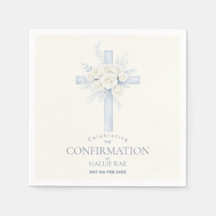 Confirmation for her, Modern Blue Floral Cross Napkins