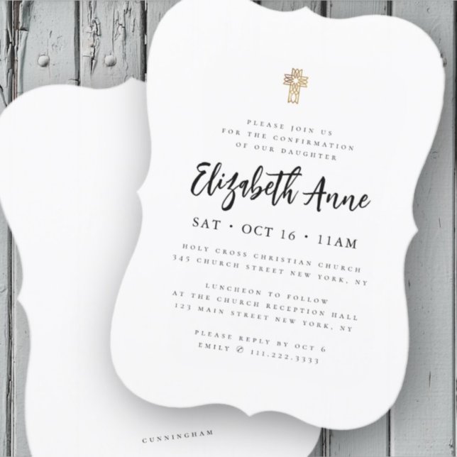 Confirmation For Her Modern Minimalist Gold Cross Invitation (Creator Uploaded)