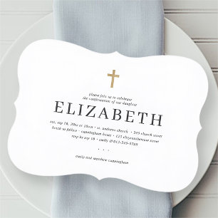 Confirmation For Her Simple Faux Gold Cross Invitation