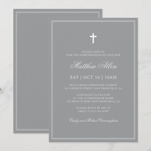 Confirmation For Him | Elegant Classic Cross Invitation (Front/Back)