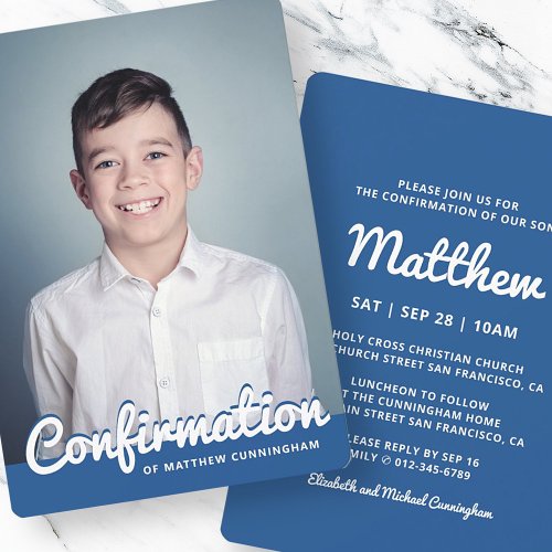 Confirmation For Him Modern Custom Photo Invitation