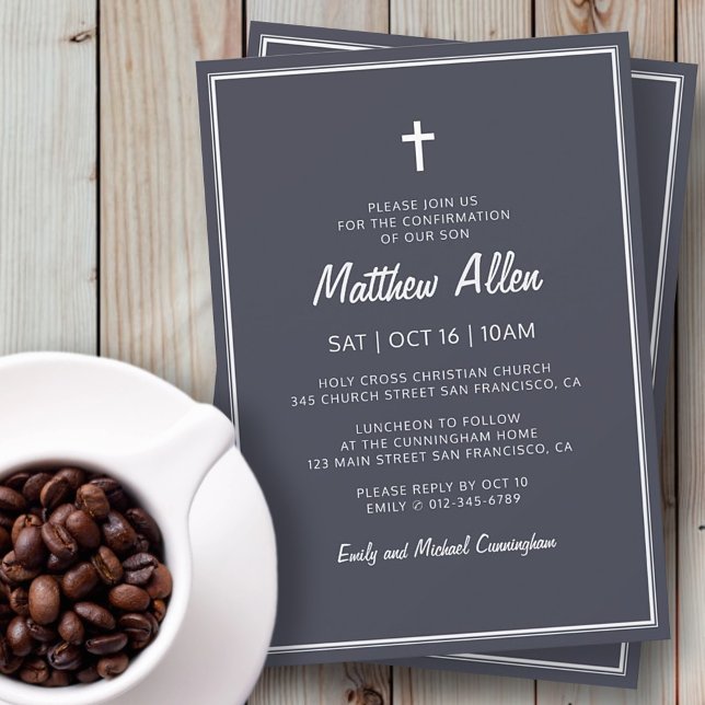 Confirmation For Him Modern Simple Frame Cross Invitation (Creator Uploaded)