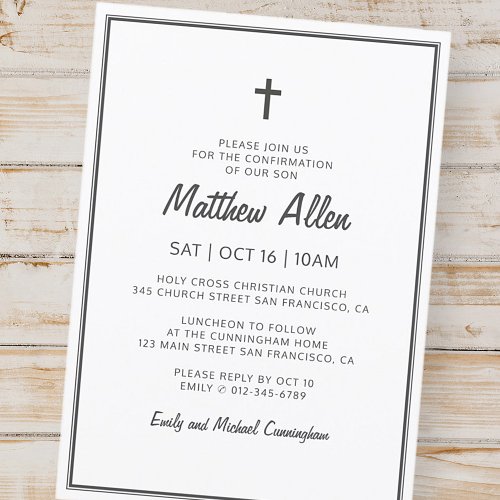 Confirmation For Him Modern Simple Frame Cross Invitation