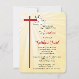 Confirmation for Son Cross Dove Gold Rays Invitation