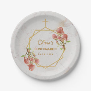 Confirmation Girl Marble Pink Magnolia Geometric Paper Plates
