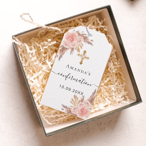Confirmation girl pampas grass blush thank you gift tags
