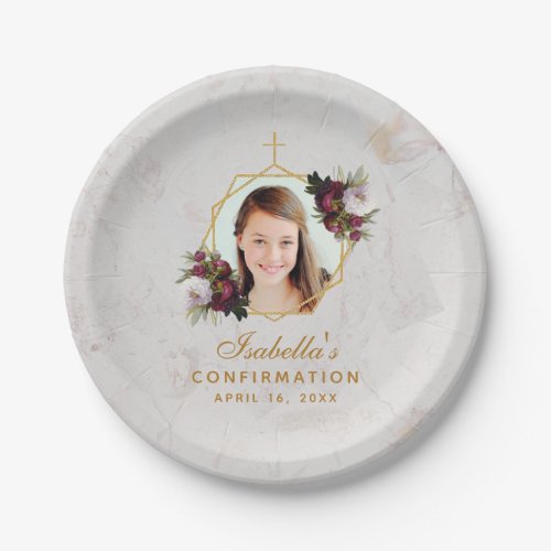 Confirmation Girl Photo Marble Burgundy Peonies Pa