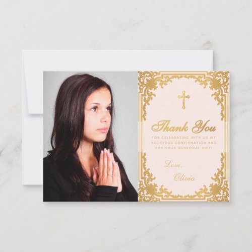 Confirmation Girl Photo Pink Gold Vintage Cross