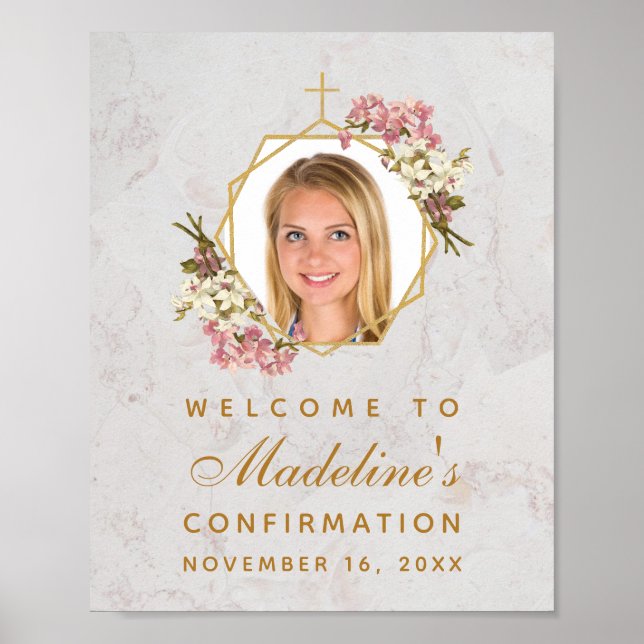 Confirmation Girl Photo Pink Orchids Welcome Sign (Front)