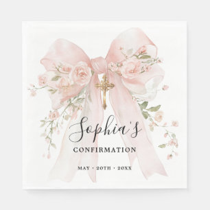 Confirmation Girl Pink Bow Roses Custom Napkins