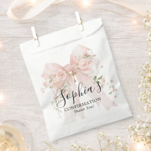 Confirmation Girl Pink Bow Roses Thank You Favor Bag