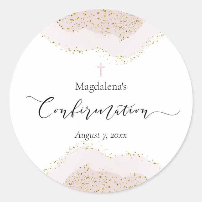 Confirmation girl pink decor classic round sticker (Front)