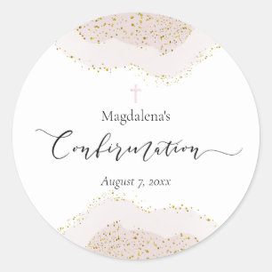 Confirmation girl pink decor classic round sticker