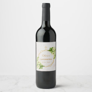 Confirmation Girl White Lilies Marble Gold Floral Wine Label