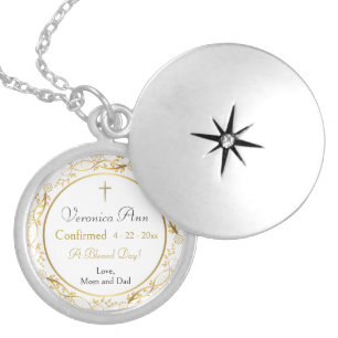 Confirmation Gold Scolls and Flowers  Locket Necklace