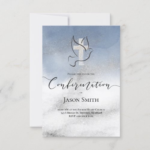 Confirmation  gray blue marble design invitation