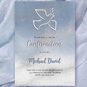 Confirmation gray blue marble invitation