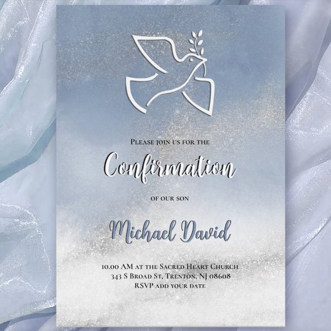 Confirmation gray blue marble invitation (Creator Uploaded)