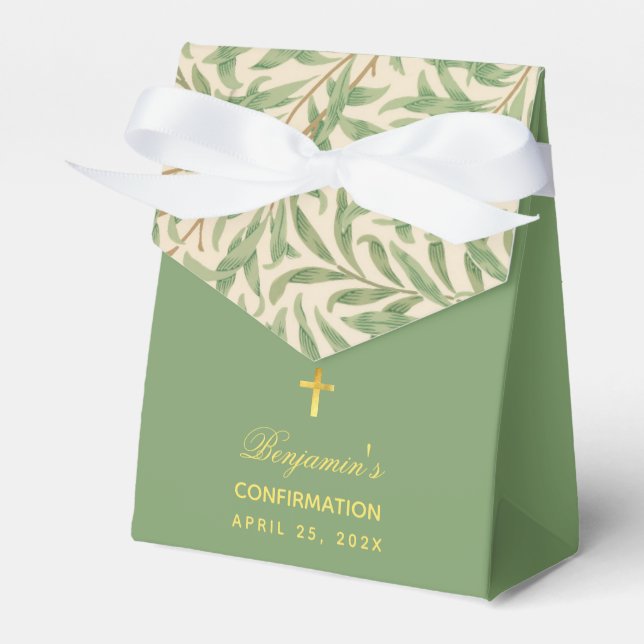 Confirmation Green Leaves Foliage Greenery Script Favor Boxes (Front Side)