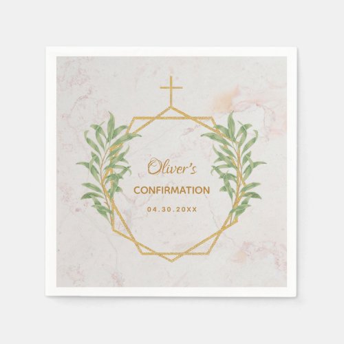 Confirmation Greenery Botanical Gold Geometric Napkins