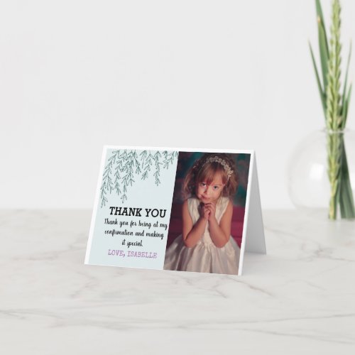 Confirmation Greenery With Personal Photo Thank You Card