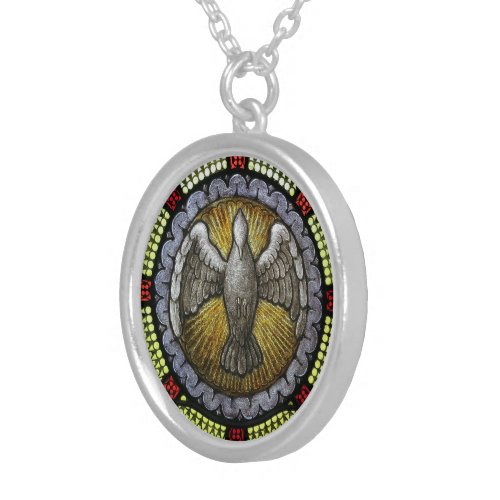 Confirmation Holy Ghost  Spirit Stained Glass Silver Plated Necklace