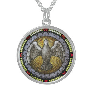 Confirmation Holy Ghost Spirit Stained Glass Sterling Silver Necklace
