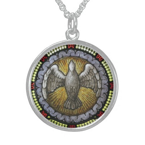 Confirmation Holy Ghost  Spirit Stained Glass Sterling Silver Necklace