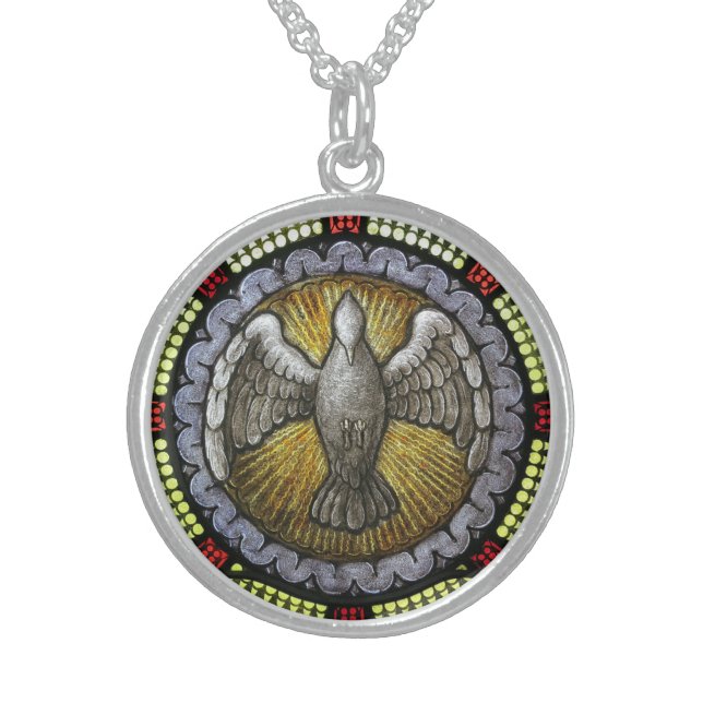 Confirmation Holy Ghost | Spirit Stained Glass Sterling Silver Necklace (Front)