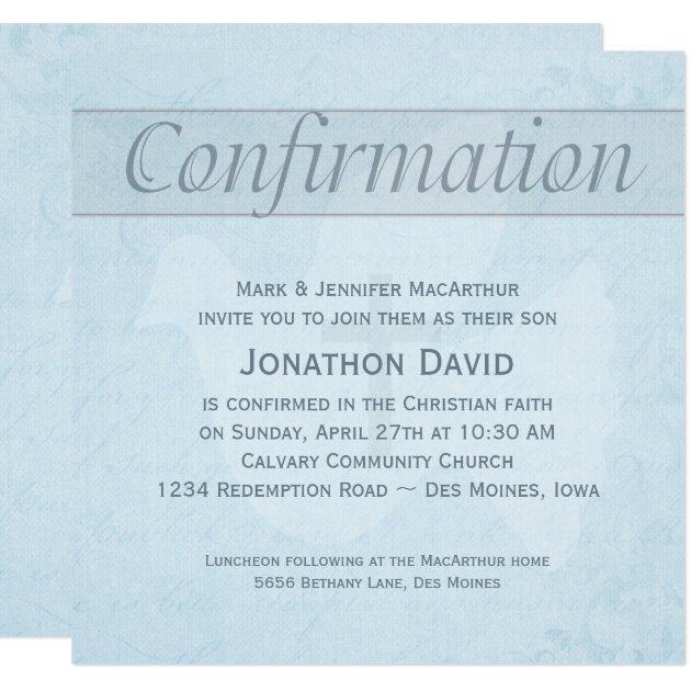 Confirmation Holy Spirit Dove And Cross Blue Invitation