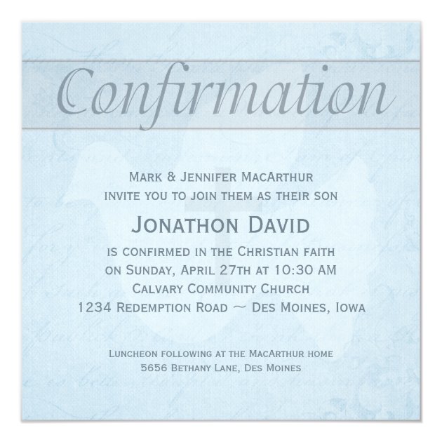 Confirmation Holy Spirit Dove And Cross Blue Invitation