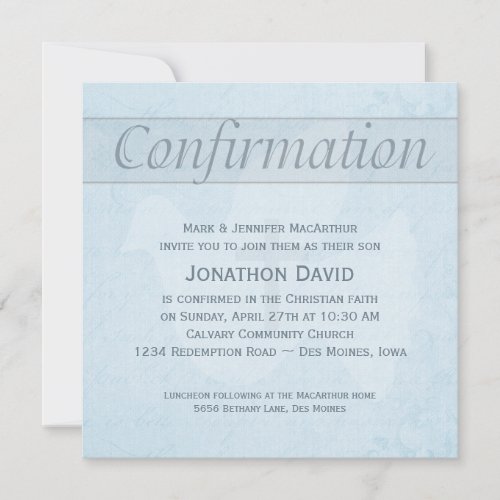 Confirmation Holy Spirit Dove and Cross Blue Invitation