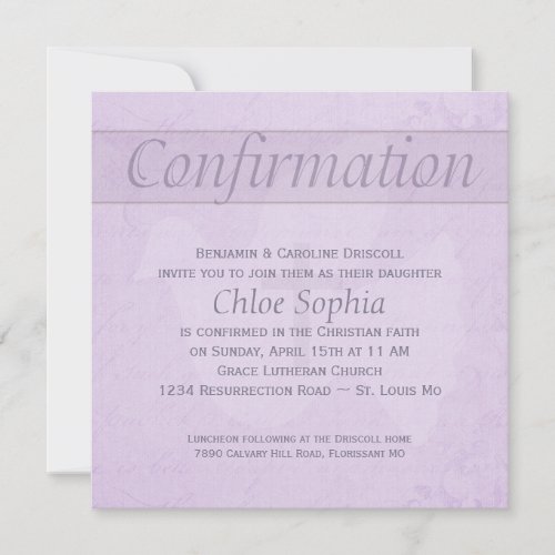 Confirmation Holy Spirit Dove and Cross Lilac Invitation