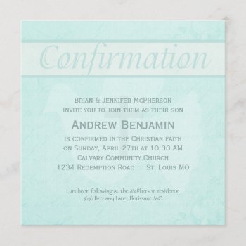 Confirmation Holy Spirit Dove With Cross Aqua Invitation by PaperExpressions at Zazzle