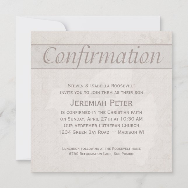 Confirmation Holy Spirit Dove With Cross Taupe Invitation (Front)