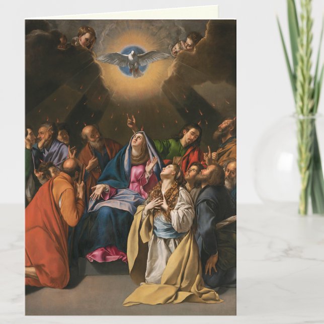Confirmation Holy Spirit Virgin Mary Apostles Card (Sacrament of Confirmation Descent of the Holy Spirit on the Apostles and Blessed Virgin Mary Card)