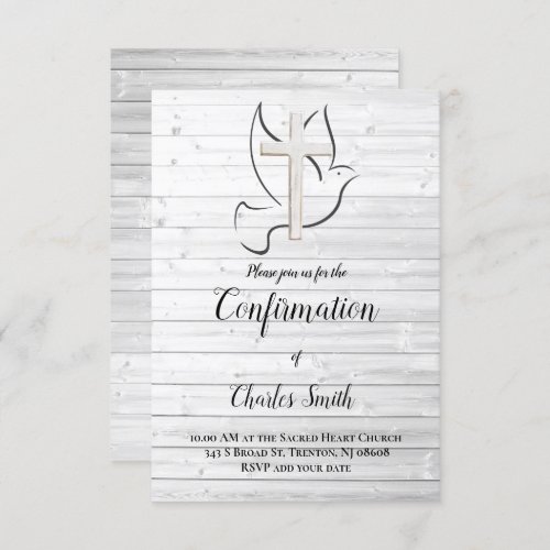 confirmation Holy Spirit  white wood Invitation