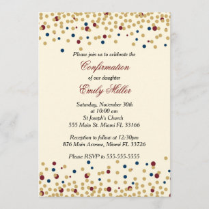 Confirmation invitation confetti gold navy red