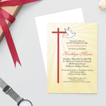 Confirmation Invitation Daughter Cross Dove Rays by Religious_SandraRose at Zazzle