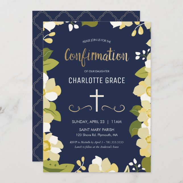 Confirmation Invitation, Elegant, Custom Invitation (Front/Back)