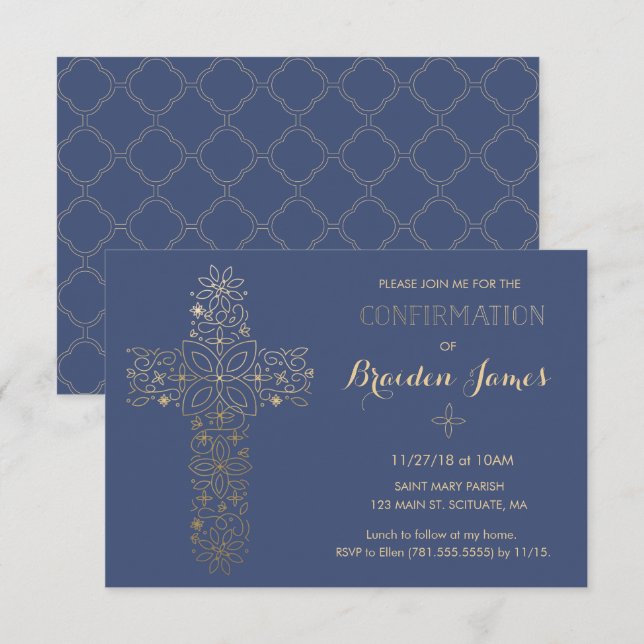 Confirmation Invitation - Gold Cross Invite (Front/Back)