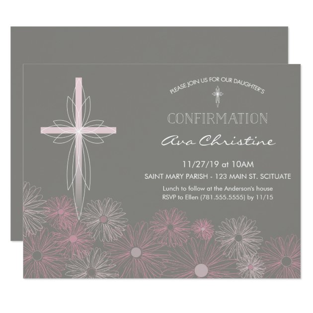 Confirmation Invitation - Invite W/ Cross, Flowers