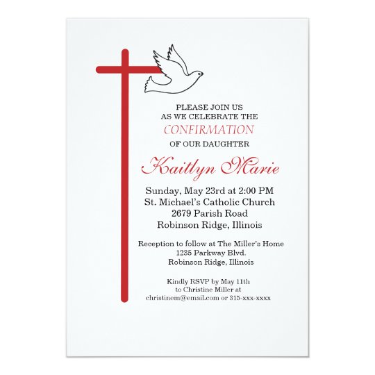 confirmation invitation red cross amp dove on white zazzle confirmation card template
