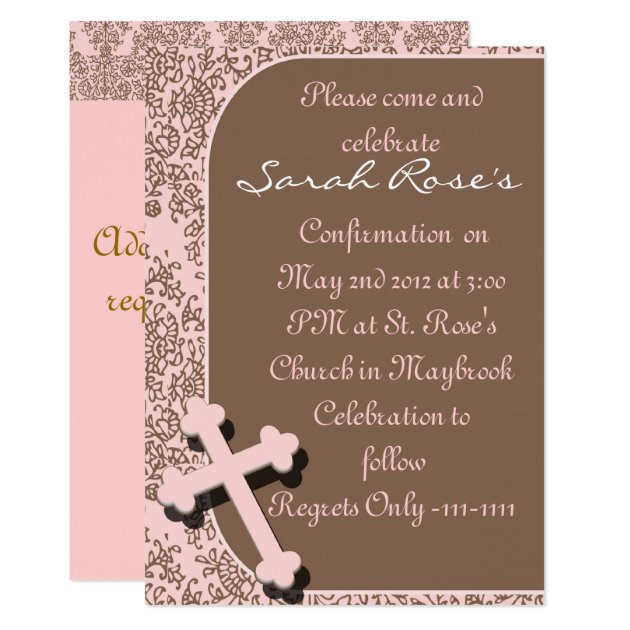 CONFIRMATION  Invitations PINK DAMASK For GIRLS