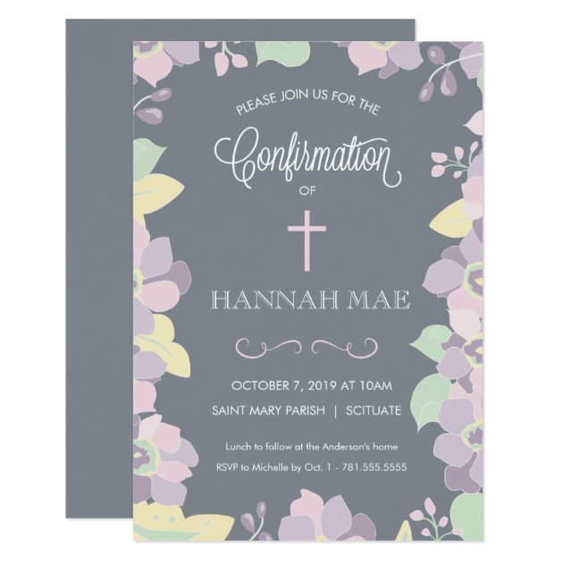 Confirmation Invite Invitation With Flowers & Cross