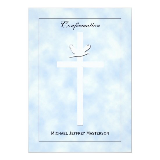 Confirmation Invite Dove and Cross on Blue Invite