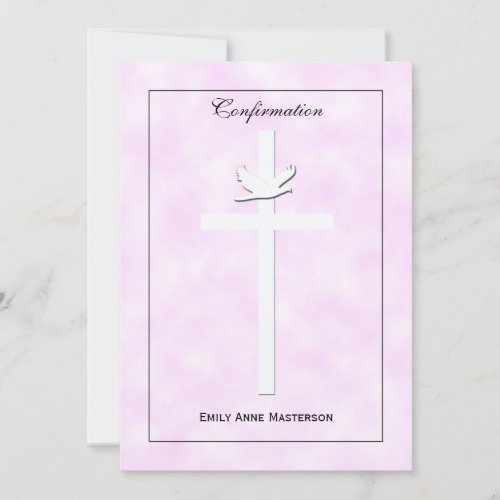 Confirmation Invite - Dove &amp; Cross on Pink Invite