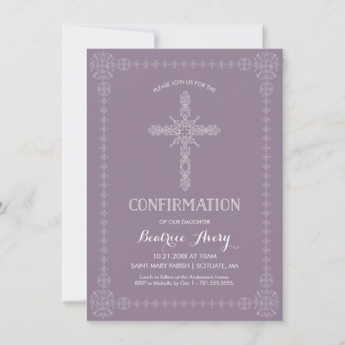 Confirmation Invite Girl Invitation Elegant Cross