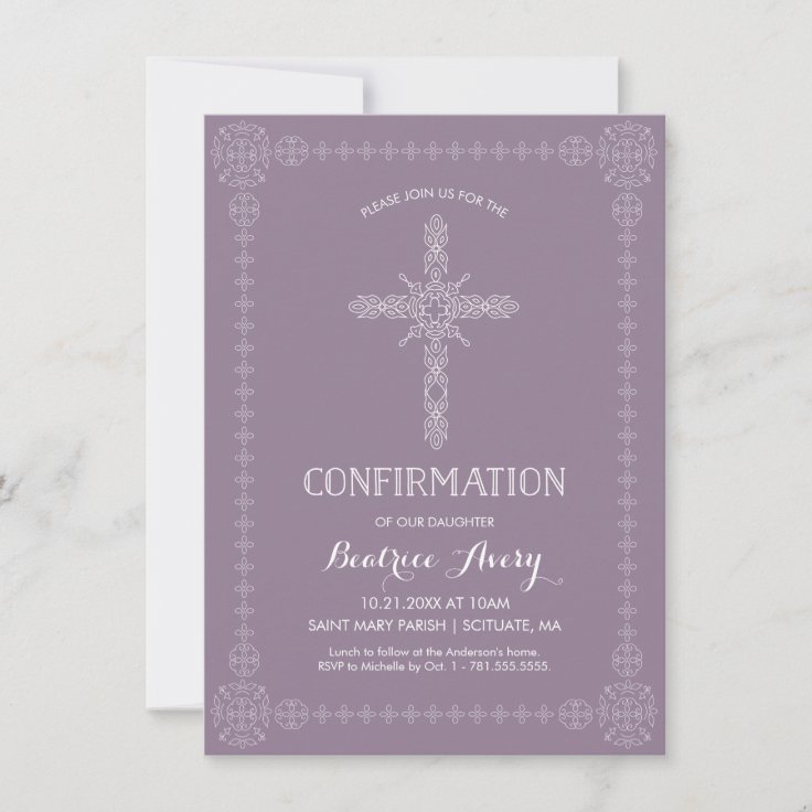 Confirmation Invite, Girl Invitation Elegant Cross | Zazzle